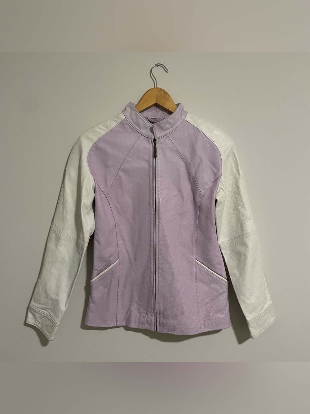 Leather Women's Zip Up Jacket Motorcycle Biker Purple White Size Small Moto